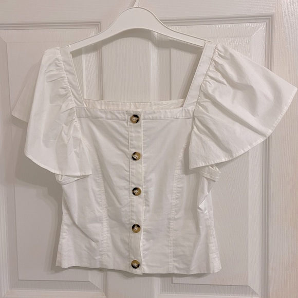 Pixie Market White Top with Ruffle arms size Small - Picture 1 of 4